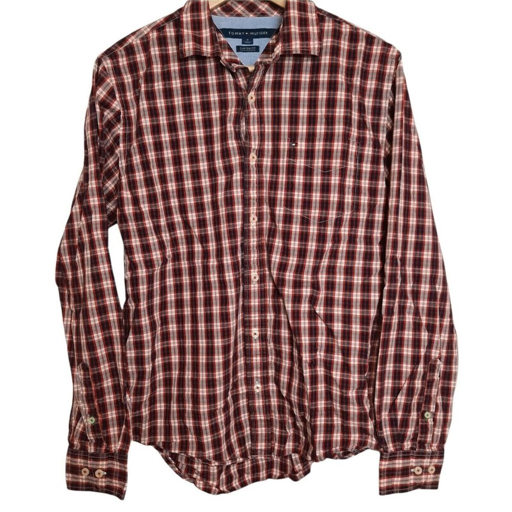 Tommy Hilfiger Button Up Shirt Mens Medium Red Plaid Check Long Sleeve